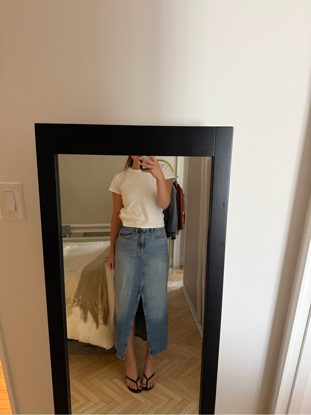 Mango Light Blue Denim Midi Skirt with Front Slit - Picture 4 of 6